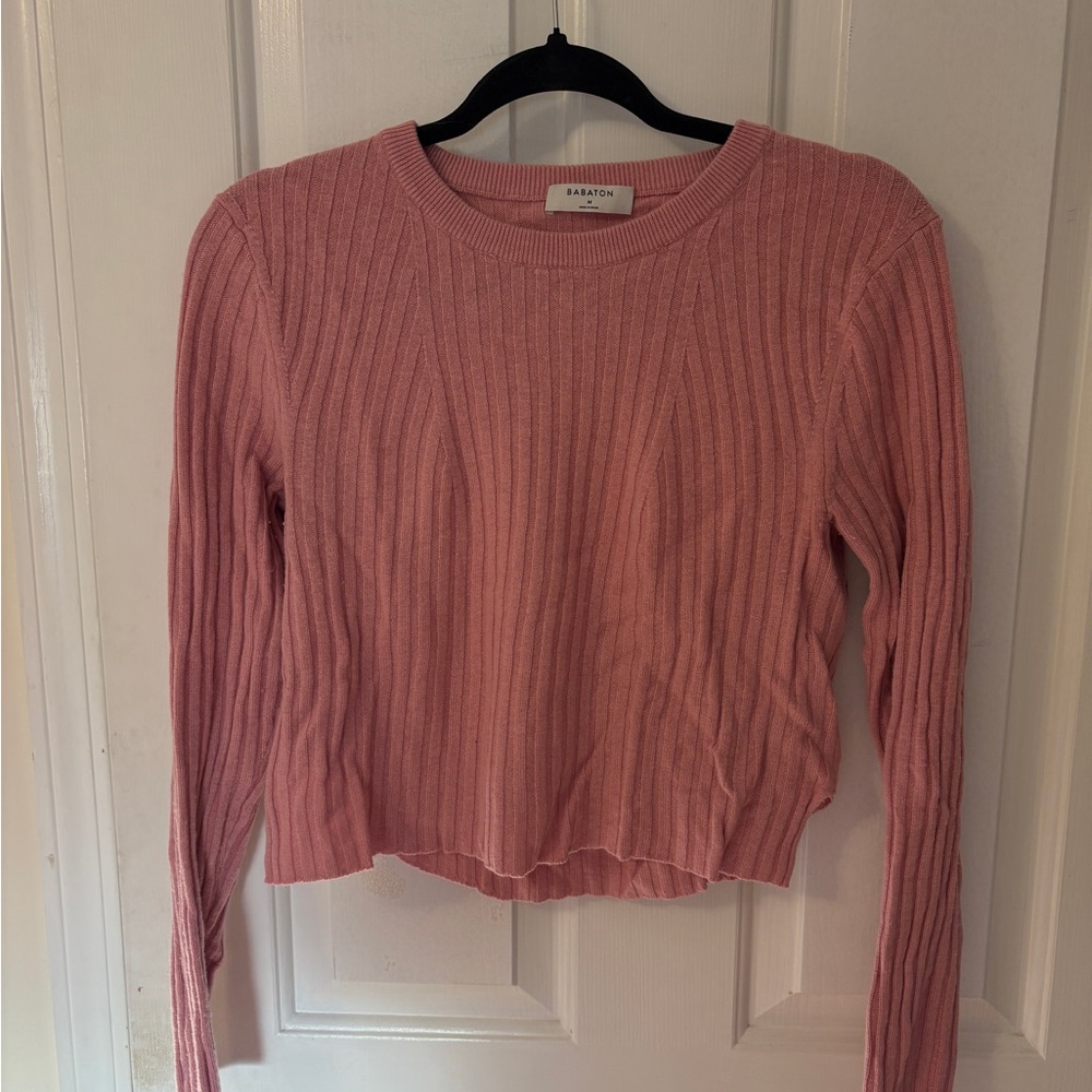 Babaton Dusty Rose Ribbed Knit Hoodie